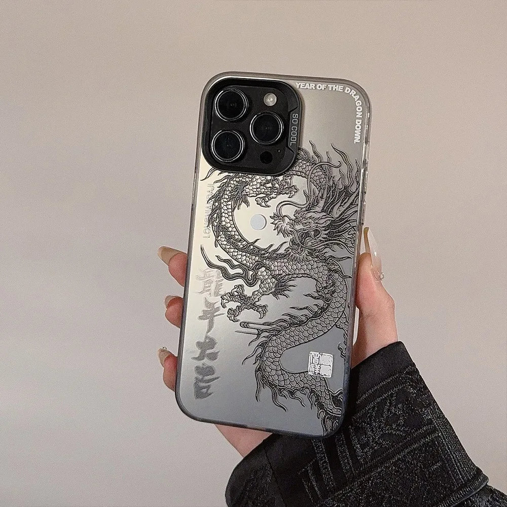 Luxury Dragon Embossed Phone Case For iPhone Pink Purple Green Black White Shockproof Phone Cover