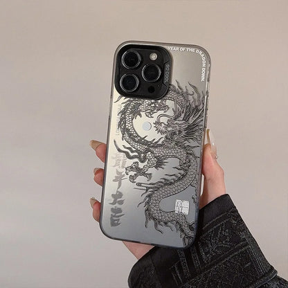Luxury Dragon Embossed Phone Case For iPhone Pink Purple Green Black White Shockproof Phone Cover