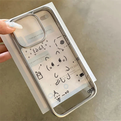 Ins Korean Cute Black Line Rabbit Cat Lovely Phone Case For iPhone