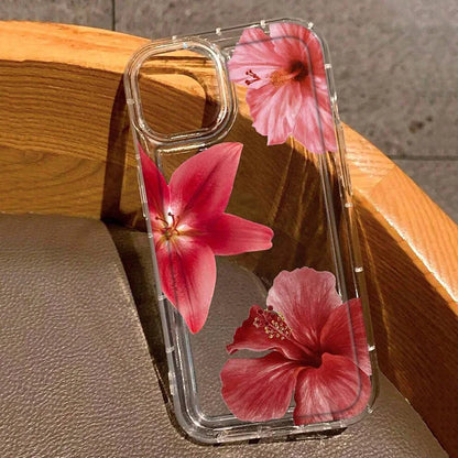 Cherry Flower Print Clear Case For iPhone Stylish Shockproof Soft Cover