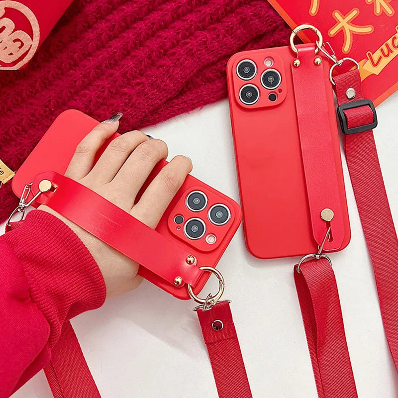 Candy Color Wrist Strap Holder Lanyard Case For iPhone