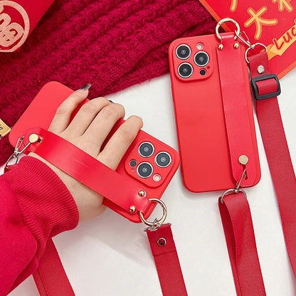 Candy Color Wrist Strap Holder Lanyard Case For iPhone