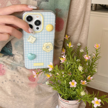 Cute Cartoon Blue Tartan Cream Clear Phone Case