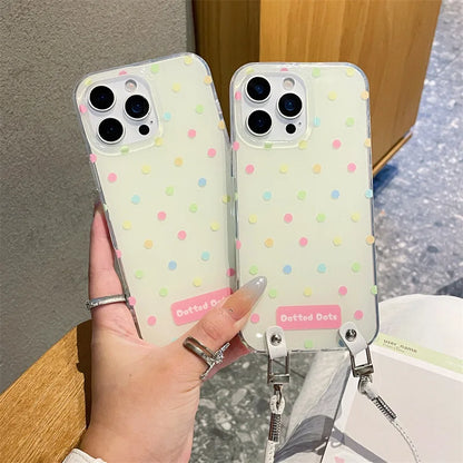 Fashion Colorful Polka Dot Phone Case With Wrist Stra For iPhone