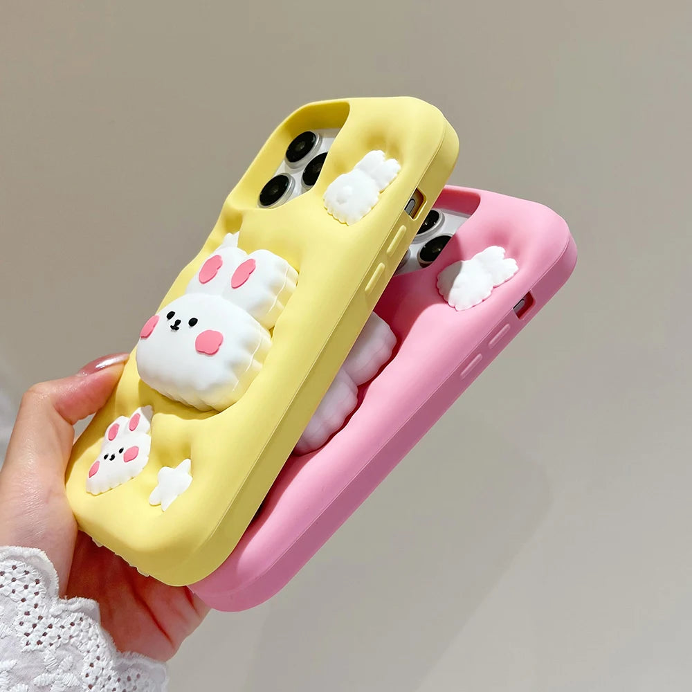 Lovely 3D Rabbit Folding With Holder Stand Silicone Phone Case