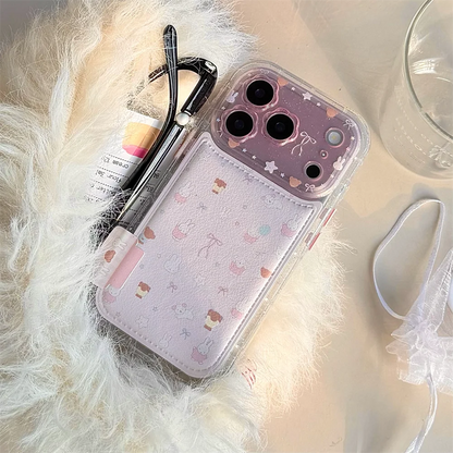 Kawaii Bear Rabbit Phone Case With Stand For iPhone Cases With Plush Pendant Cartoon Fundas Cute Case