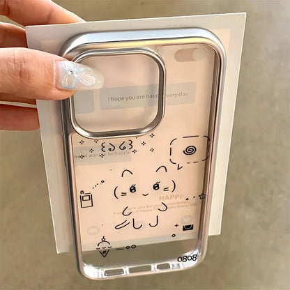 Ins Korean Cute Black Line Rabbit Cat Lovely Phone Case For iPhone