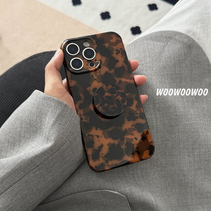 Stylish Dark Color Tortoiseshell Amber Soft Glossy Cover Case For iPhone