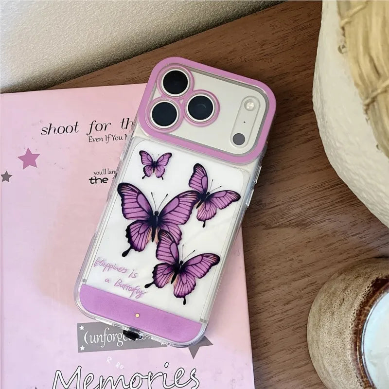 Change Color Luminous Call Light Up Purple Butterfly Pattern Phone Case For iPhone