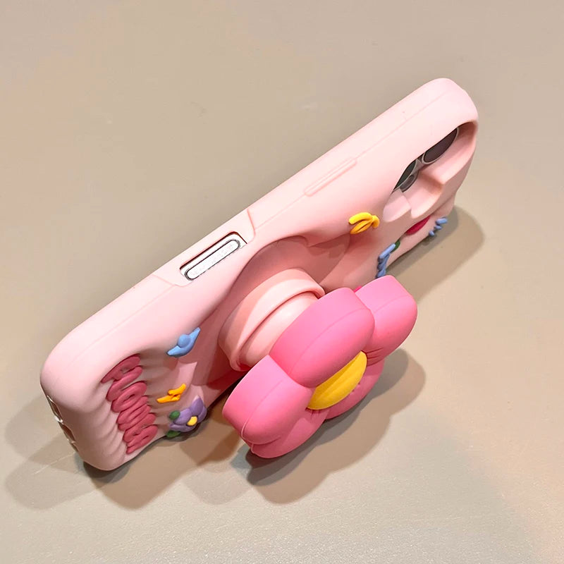 Cute 3D Flower Holder Stand Soft Silicone Phone Case