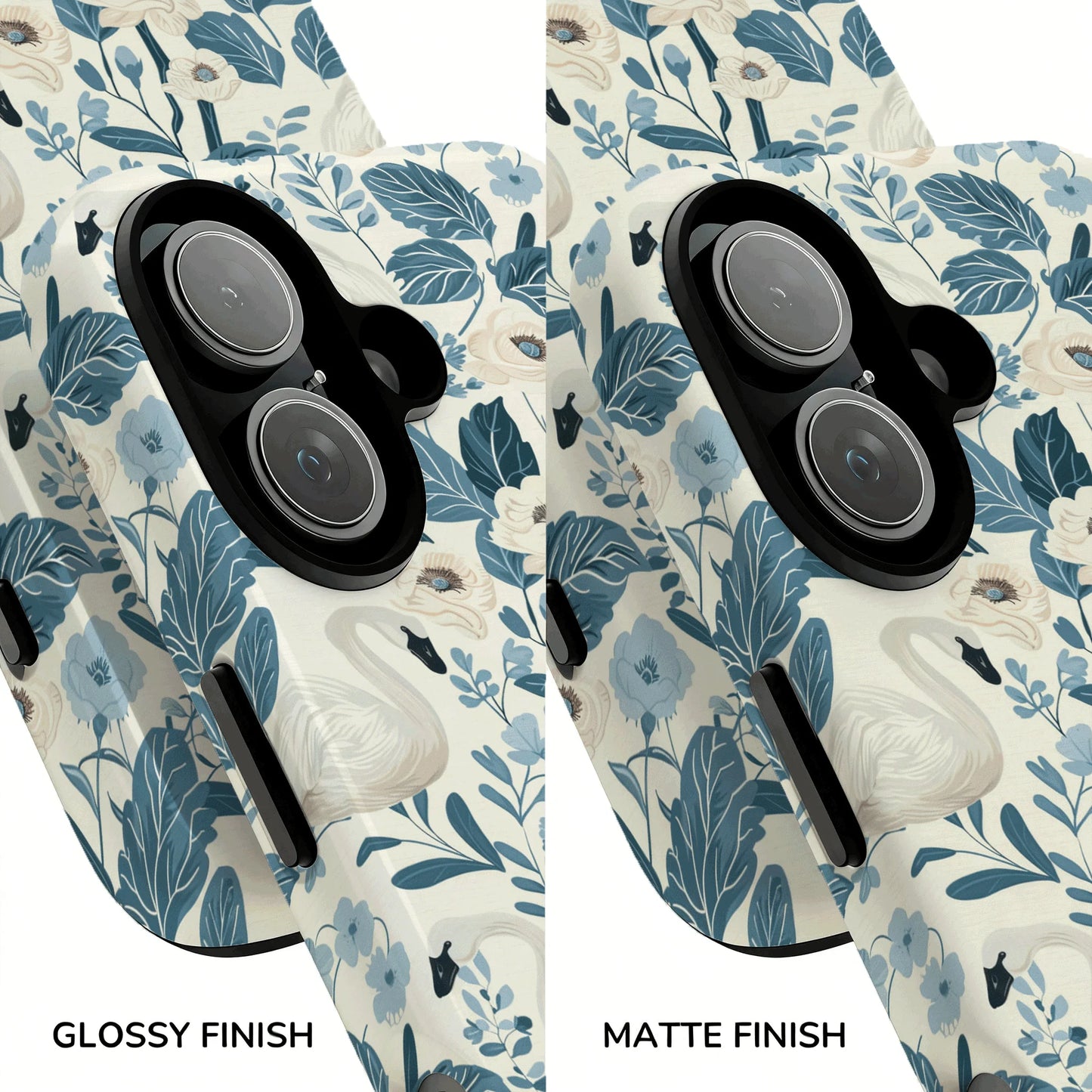 Elegant Swan Blue Floral Botanical Magnetic Case For iPhone