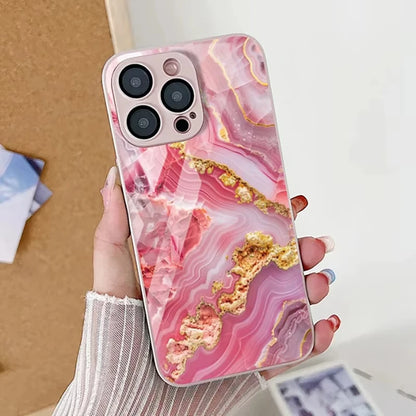 Elegant Marble Pattern iPhone Case With Tempered Glass Cover