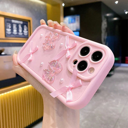 3D Bow Pearl Decorated Phone Case For iPhone Shockproof Silicone Soft Cover