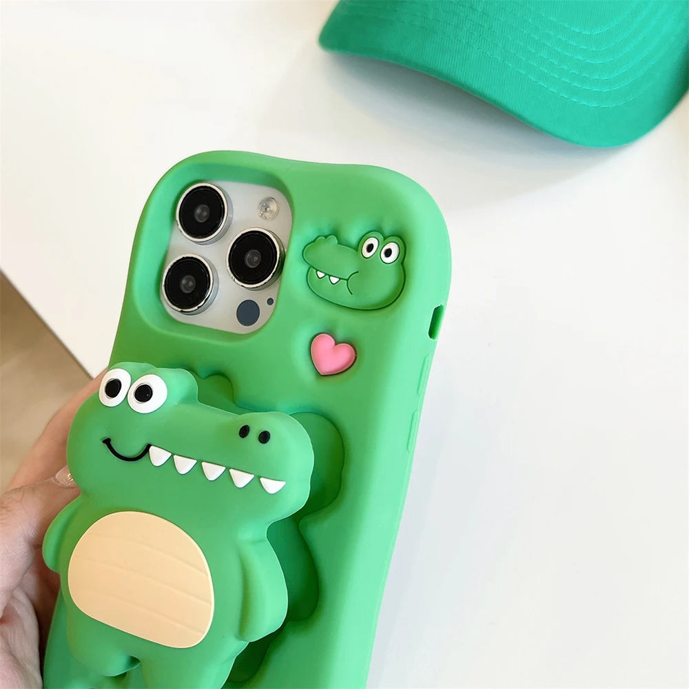 3D Cute Alligator Cartoon Crocodile Stand Holder Phone Case