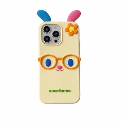 Kawaii 3D Cartoon Glasses Flower Rabbit Soft Silicone Phone Case For iPhone