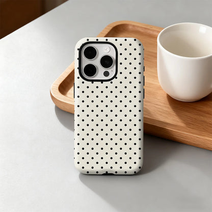 Classic Black Polka Dots Cream Phone Case For Luxury Double Layer Back Cover