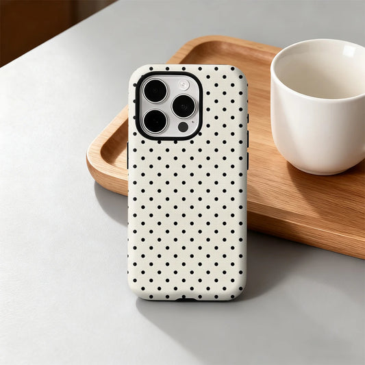 Classic Black Polka Dots Cream Phone Case For Luxury Double Layer Back Cover