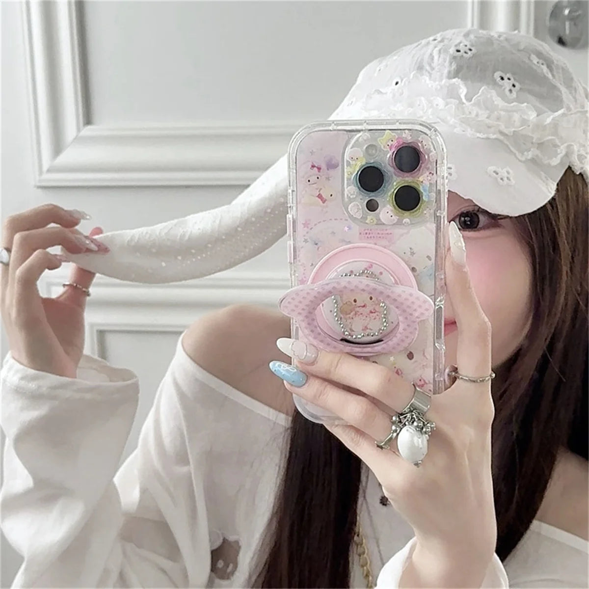 Korean Pink Cute Sheep Magntic Phone Case For iPhone