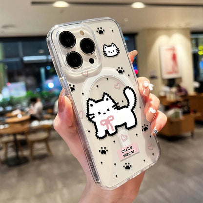 Cute Cat For Magsafe Wireless Charger Case For iPhone Magnetic Shockproof Clear Phone Cover