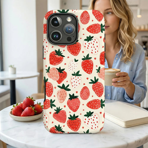 Hand Drawn Strawberry Double Layer Magnetic Phone Case For iPhone Magsafe Protective Cover Coque
