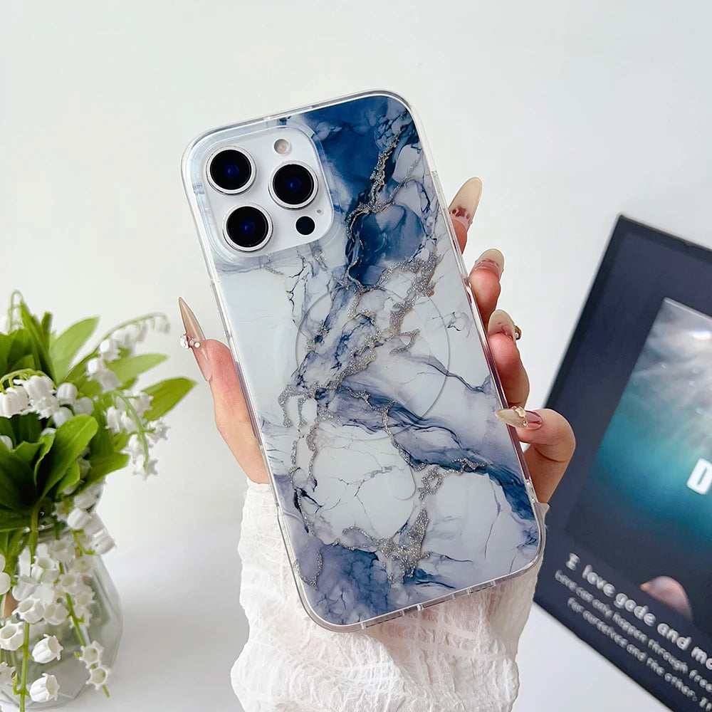 Luxury Marble Pattern Wireless Charging Magnetic Shockproof Protective Phone Case
