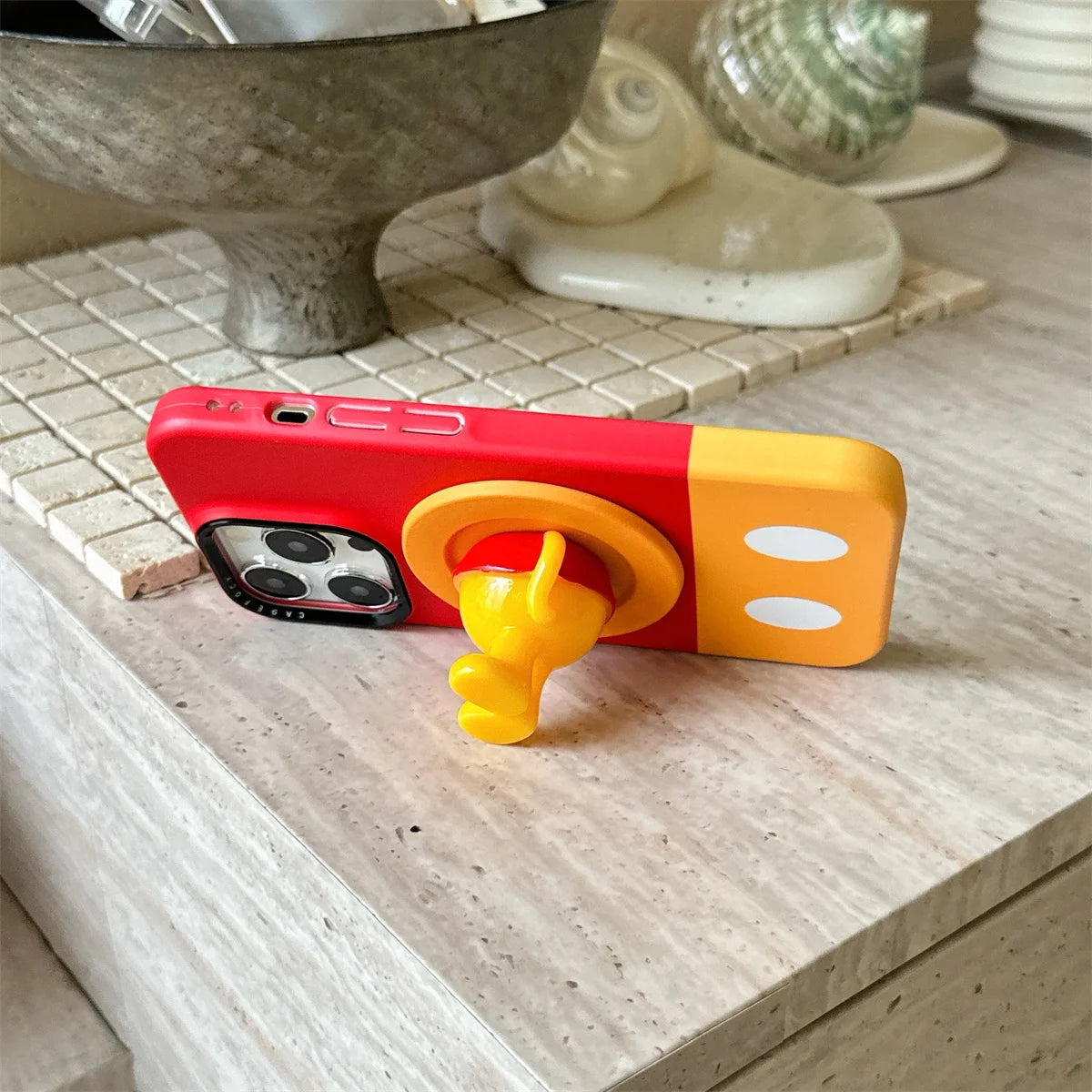 New Cartoon Mickey and Minnie Bottom Stand Phone Case For iPhone