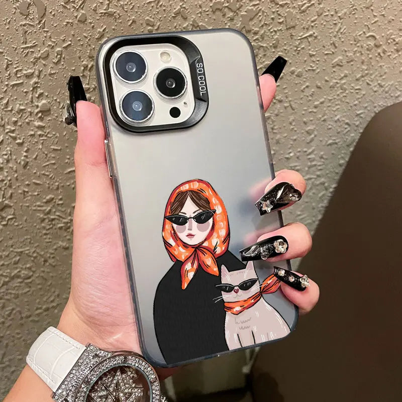 Cartoon Cute Cat Headscarf Women Phone Case For iPhone