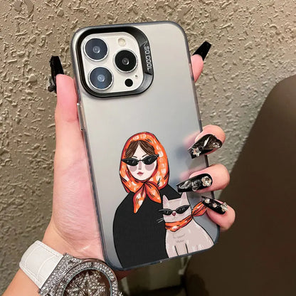 Cartoon Cute Cat Headscarf Women Phone Case For iPhone