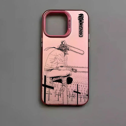 Anime Chainsaw Man iPhone Case – Multicolor Metallic Matte Finish