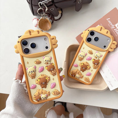 3D Cute Rilakkuma Bear Silicone Phone Case For iPhone Shockproof Soft Cover With Cartoon Design