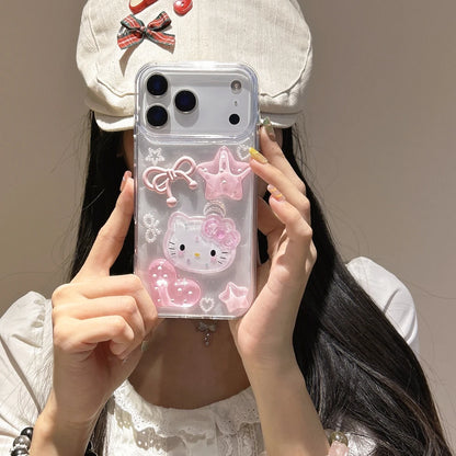 Sanrio Hello Kitty 3D Cute Cartoon bling bling Glitter Transparent Phone Case For iPhone