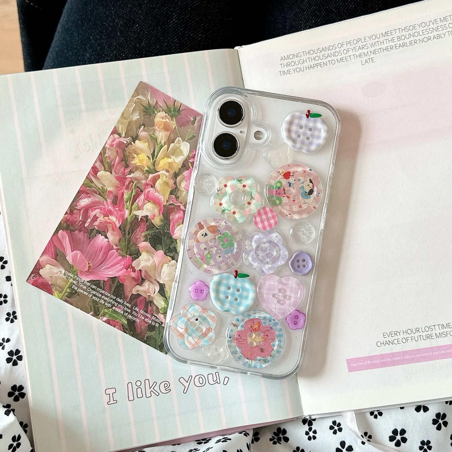Adorable Transparent Decorated with Patterned Buttons Fun Look Phone Case