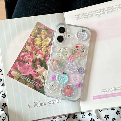 Adorable Transparent Decorated with Patterned Buttons Fun Look Phone Case