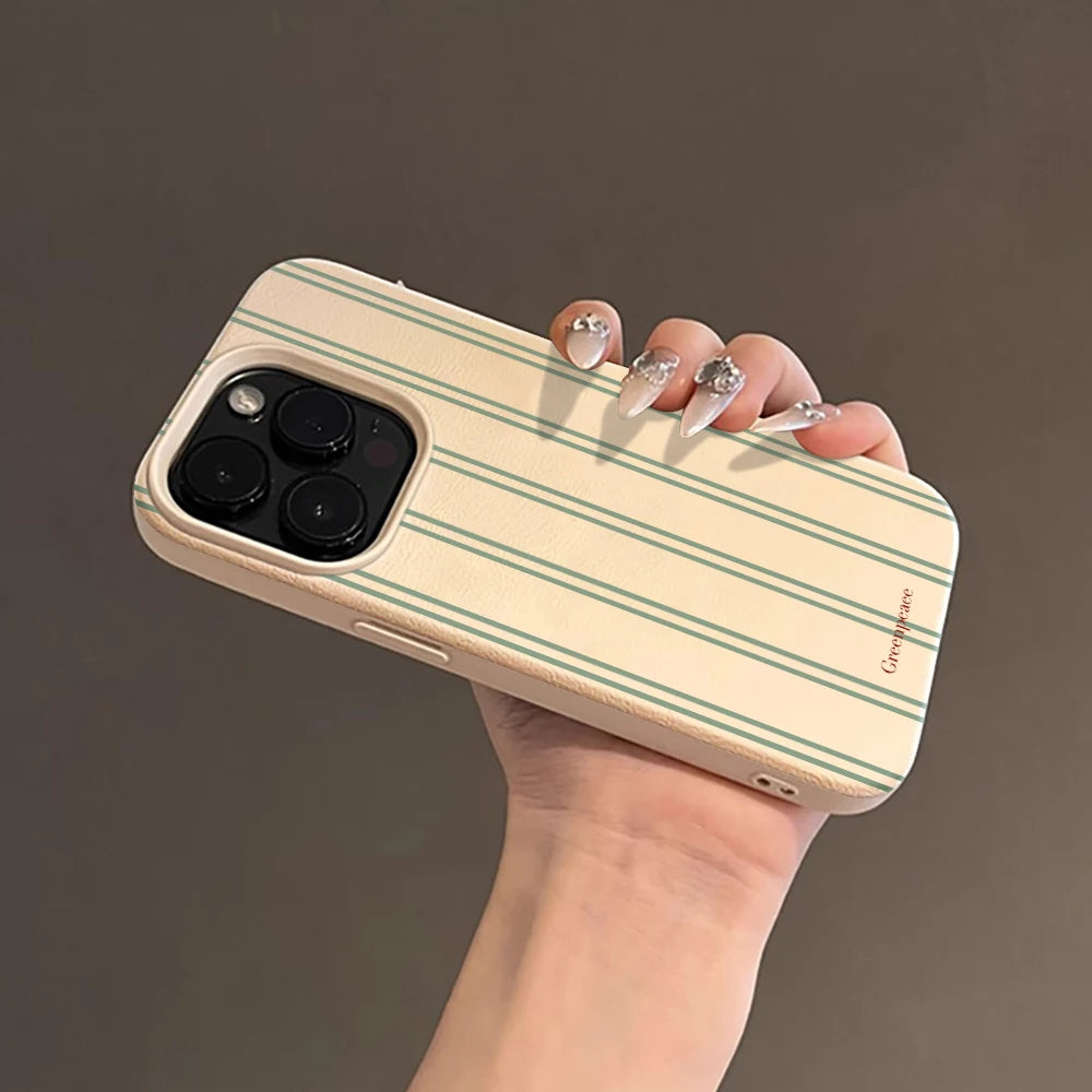 Green Stripe Print Summer Phone Case For iPhone Shockproof Soft Bumper Cover