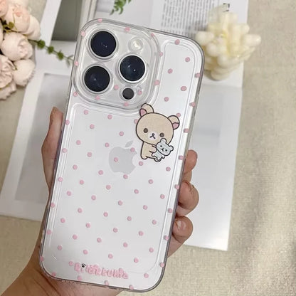 Cartoon Cute Easy Bear Pink Polka Dots Phone Case For iPhone