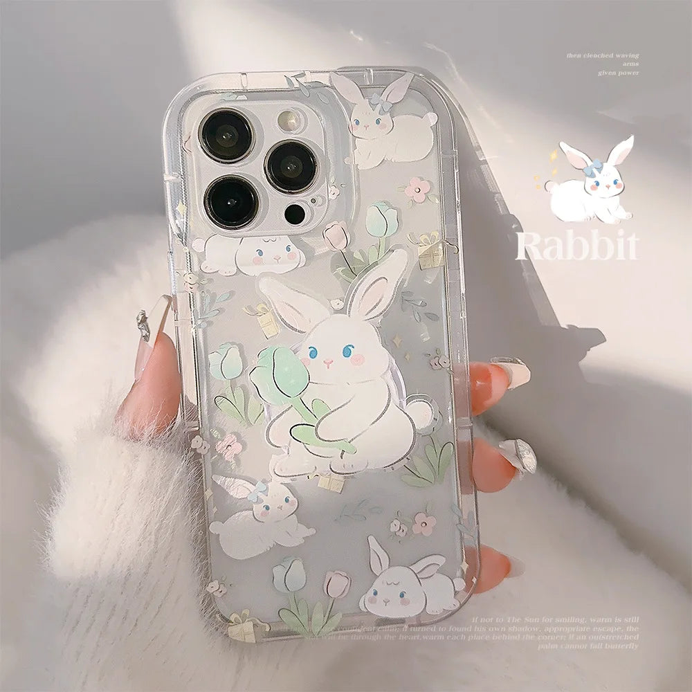 Cute Flower Bunny Print Phone Case For iPhone