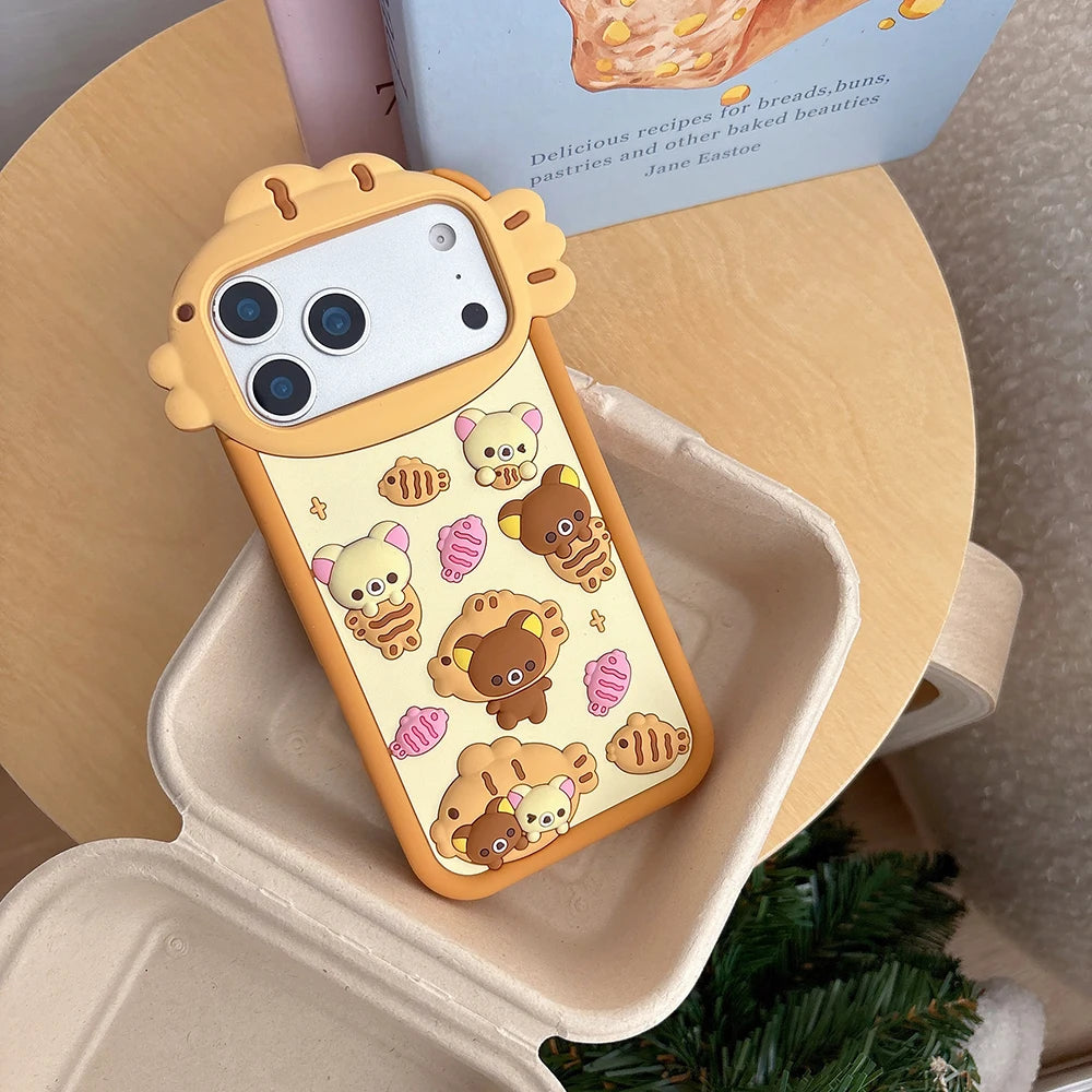 3D Cute Rilakkuma Bear Silicone Phone Case For iPhone Shockproof Soft Cover With Cartoon Design