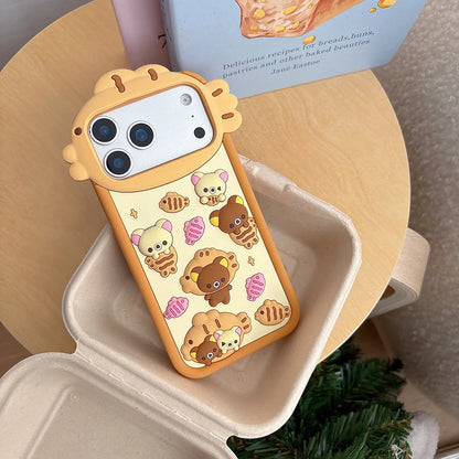 3D Cute Rilakkuma Bear Silicone Phone Case For iPhone Shockproof Soft Cover With Cartoon Design