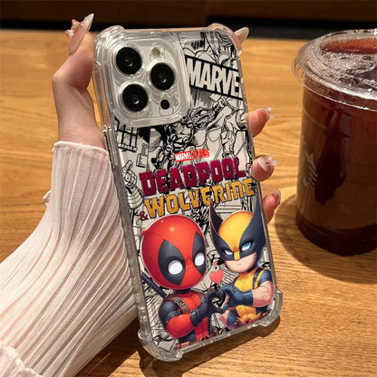 Cartoon Marvel Deadpool Wolverine Clear Case For iPhone