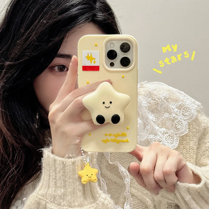 Kawaii Smile Moon Star Case Soft Silicone Cover With Holder Pendant For iPhone