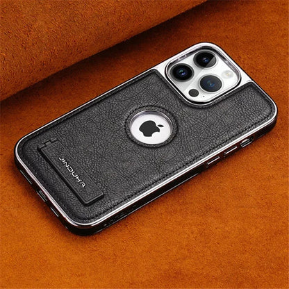Luxury Plating Bumper Leather Folding Kickstand Phone Case For iPhone