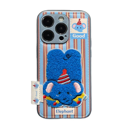 Cartoon Cute 3D Plush Elephant Puppy Drum Bag Leather Phone Case