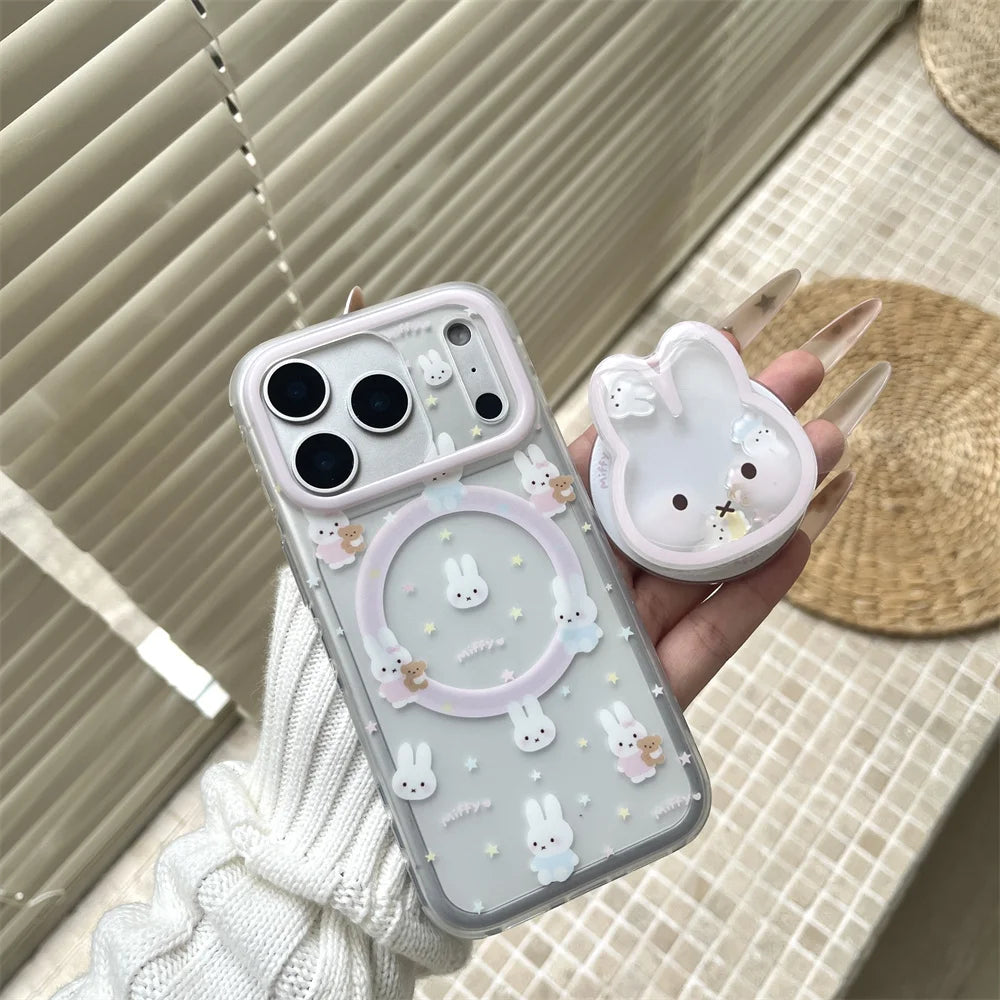 Korean INS Simple Star Rabbit Magnetic Stand Phone Case For iPhone