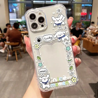 INS Korean Cute Pink Rabbit Card Slot Bag Holder Phone Case For iPhone