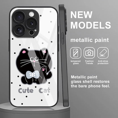 Cute Cat Phone Case For iPhone  Tempered Glass Shockproof Cover