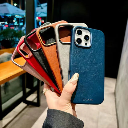 Leather-Style MagSafe iPhone Case With Alloy Lens Bumper Armor