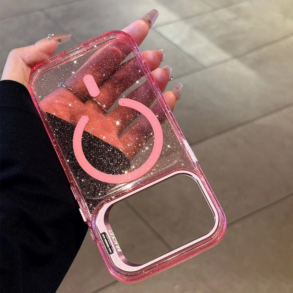 Hot Sales Jelly Glitter Lens Stand Magnetic Phone Case For iPhone