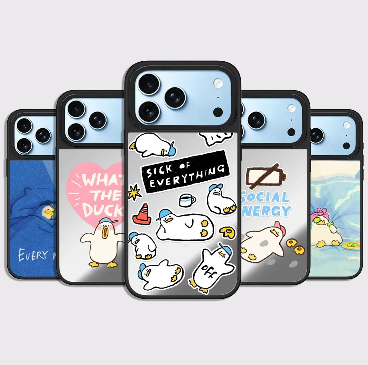 Cute Lazy Duck Mirror Surface Magnetic Phone Case Cover For iPhone