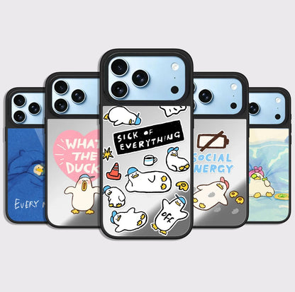 Cute Lazy Duck Mirror Surface Magnetic Phone Case Cover For iPhone