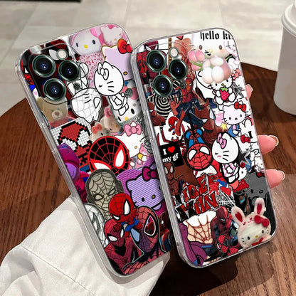 Spider Man Hellos Kittys Transparent Phone Case For iPhone